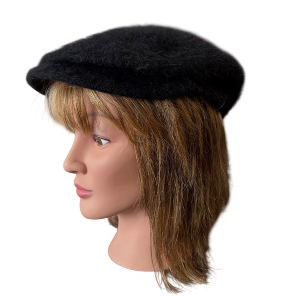 y2k Vintage Black Angora Newsboy Cap Flat‎ Cap Goth Gothic Corporate goth